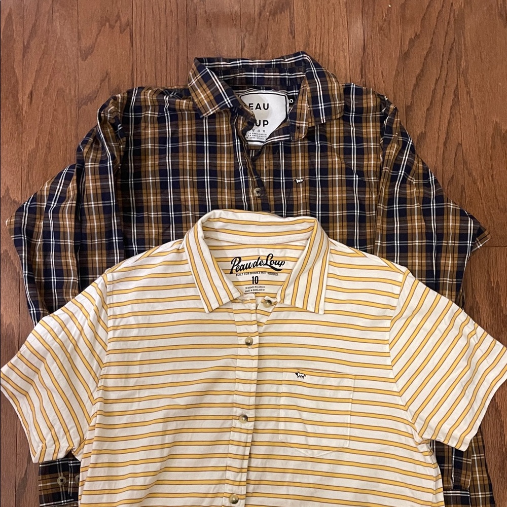 Peau de Loup Size 10 Button Up Shirt- yellow stripe only